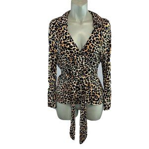 Talbots Leopard Rayon Spandex Stretch Wrap Shirt